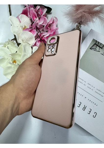 Xiaomi Redmi Note 11 4g ile Uyumlu Kılıf Gold Çerçeveli Lazer Kılıf Pembe