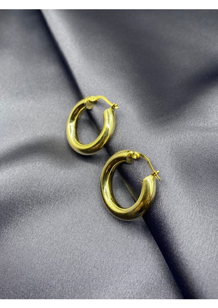 Gold Kaplama Orta Boy Kalın Halka Küpe