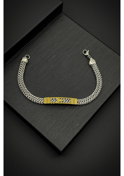 316L Çelik Italyan Model Gümüş-Altın Renk Erkek Bileklik FRJ12047-3047-AG
