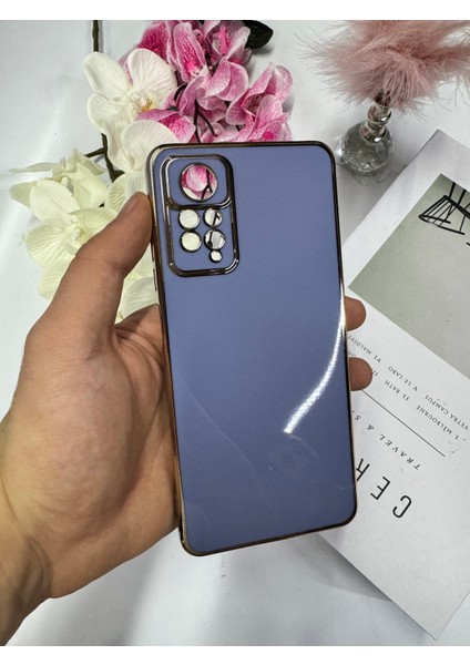 Xiaomi Redmi Note 11 4g ile Uyumlu Kılıf Gold Çerçeveli Lazer Kılıf Mavi