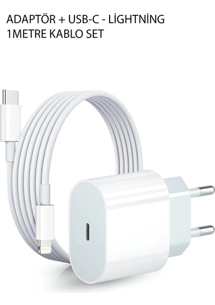 Apple 20W Uyumlu Adaptör ve Iphone 11-12-13-14 Pro Promax Uyumlu 1 MetreType-C To Lightning Şarj Seti