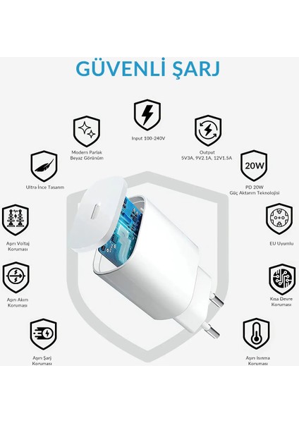 Apple 20W Uyumlu Adaptör ve Iphone 11-12-13-14 Pro Promax Uyumlu 1 MetreType-C To Lightning Şarj Seti fiyatları