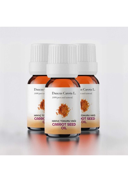 3 Adet %100 Doğal Havuç Tohumu Yağı, Cam Şişe 10 ml
