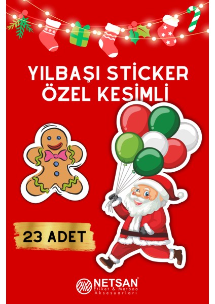 Netsan Etiket Yılbaşı Temalı Özel Kesim Hediye Paketi Için 23 Adet Sticker