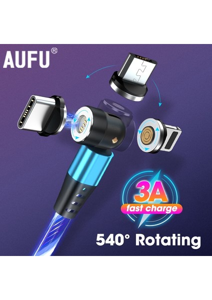 540 ° Dönme Parlayan Manyetik Kablo 3A Hızlı Şarj USB C Kablo Telefon Şarj Kablosu Manyetik Şarj Cihazı iPhone Samsung Huawei Için (Yurt Dışından)