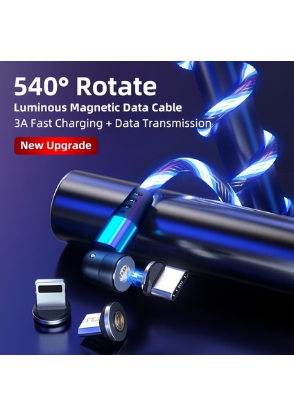540 ° Dönme Parlayan Manyetik Kablo 3A Hızlı Şarj USB C Kablo Telefon Şarj Kablosu Manyetik Şarj Cihazı iPhone Samsung Huawei Için (Yurt Dışından) fiyatları