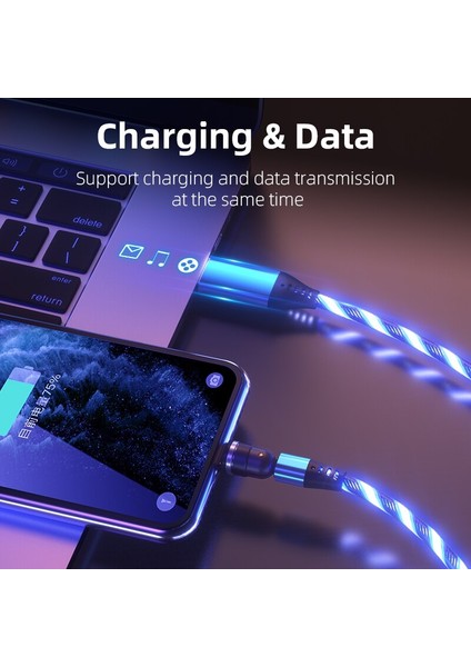 540 ° Dönme Parlayan Manyetik Kablo 3A Hızlı Şarj USB C Kablo Telefon Şarj Kablosu Manyetik Şarj Cihazı iPhone Samsung Huawei Için (Yurt Dışından) modelleri