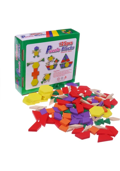 Wooden Toys 125 Parça Ahşap Eğitici Tangram Puzzle Blok Seti