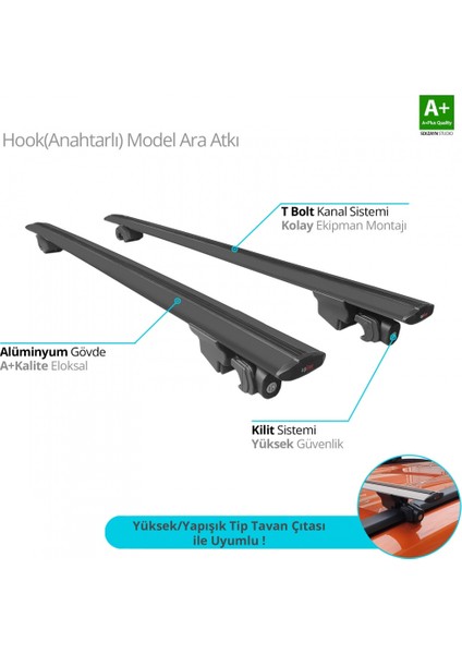 Audi A6 Avant (C7) 2012-2018 Hook Anahtarlı Model Siyah Ara Atkı