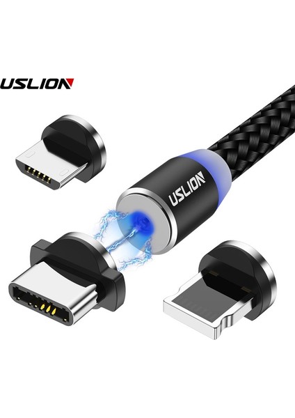 Uslıon LED Manyetik Mikro USB Kablosu Hızlı Şarj Tipi C Mikro Kablo Mıknatıs Şarj Cihazı Samsung Xiaomi Adaptörü USB iPhone 11 (Yurt Dışından)