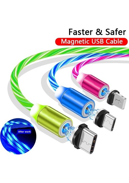 M Manyetik Şarj Cep Telefonu Kablosu USB Tip C Akış Aydınlık Aydınlatma Veri Kablosu Samsung Huawei LED Mikro Kablo (Yurt Dışından)