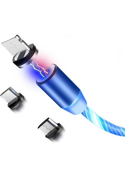 M Manyetik Şarj Cep Telefonu Kablosu USB Tip C Akış Aydınlık Aydınlatma Veri Kablosu Samsung Huawei LED Mikro Kablo (Yurt Dışından)