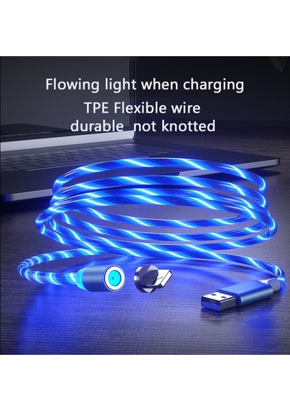M Manyetik Şarj Cep Telefonu Kablosu USB Tip C Akış Aydınlık Aydınlatma Veri Kablosu Samsung Huawei LED Mikro Kablo (Yurt Dışından)
