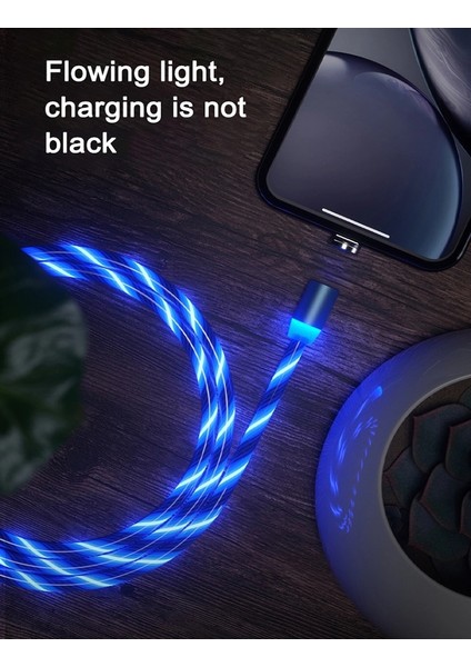 M Manyetik Şarj Cep Telefonu Kablosu USB Tip C Akış Aydınlık Aydınlatma Veri Kablosu Samsung Huawei LED Mikro Kablo (Yurt Dışından)