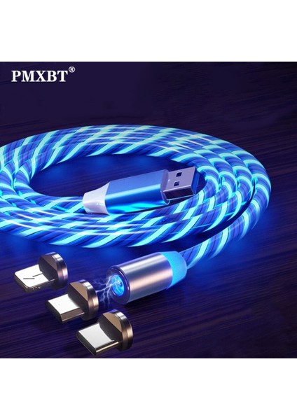 Aydınlık Manyetik Şarj Kablosu LED Glow Tip C Kablo Mıknatısı Hızlı Şarj iPhone Samsung Cep Telefonu Mikro USB C Tel Kablosu (Yurt Dışından)