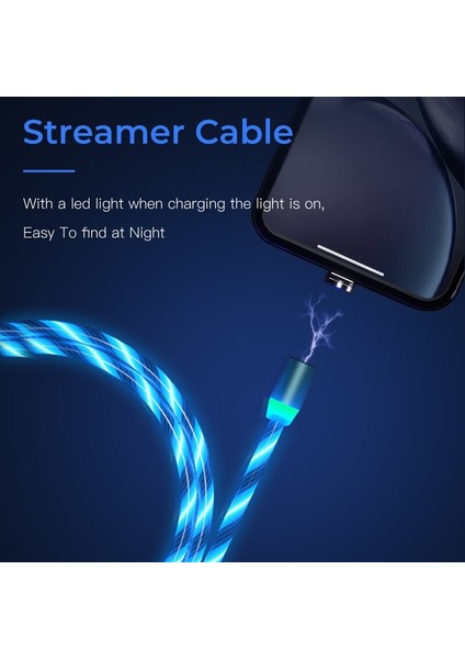 Aydınlık Manyetik Şarj Kablosu LED Glow Tip C Kablo Mıknatısı Hızlı Şarj iPhone Samsung Cep Telefonu Mikro USB C Tel Kablosu (Yurt Dışından)