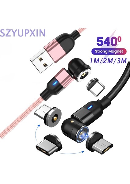 Szyupxın Manyetik USB Kablosu 3 In 1 Mikro USB Şarj Cihazı 3 M LED Mıknatıs Kablosu C Tipi Kablo IPHONE11 Xs Xiaomi Samsung Telefon Kablosu (Yurt Dışından)
