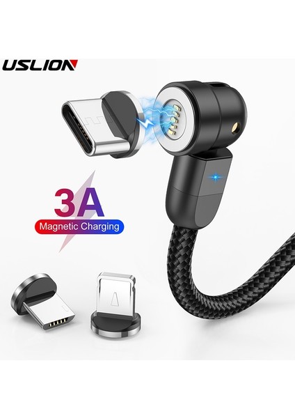 Uslıon 540 Döndür Manyetik Kablo 3A Hızlı Şarj Mikro USB Tip C Kablo iPhone Xiaomi Için Mıknatıs Şarj Cihazı Telefon Veri Kablosu Kablosu (Yurt Dışından)