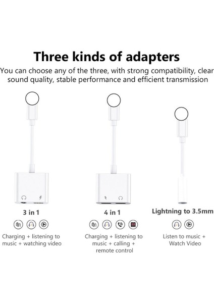 In 1 Ses Adaptörü Şarj Kulaklık Kablosu iPhone 11 12 Pro Max Xxs Aux Jack Kulaklık Aydınlatma 3.5mm Kulaklık Ayırıcı (Yurt Dışından) fiyatları