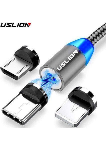 Uslıon Hızlı Şarj Veri Şarj Mikro USB Kablo Kordonu Tel Manyetik USB Kablosu iPhone 12 11 Xiaomi Samsung C Tipi Kablo LED (Yurt Dışından)