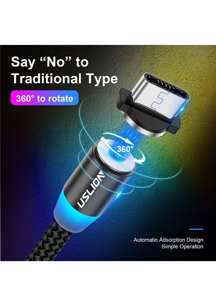 Uslıon Hızlı Şarj Veri Şarj Mikro USB Kablo Kordonu Tel Manyetik USB Kablosu iPhone 12 11 Xiaomi Samsung C Tipi Kablo LED (Yurt Dışından) modelleri
