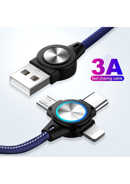 3ın1 USB Kablosu Cep Telefonu Için Mikro USB Tip C 8pin Şarj Aleti Kablosu iPhone 14 13 12 Pro Max Şarj Kablosu USB Şarj Aleti Kablosu (Yurt Dışından)