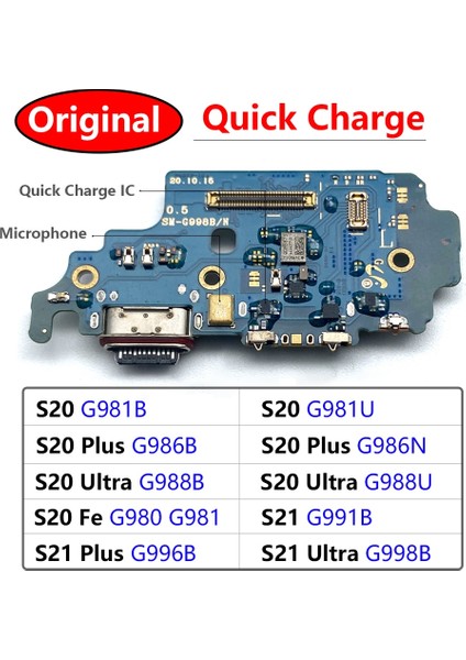 Orijinal USB Şarj Aleti Kurulu Flex Samsung Galaxy S20 S21 Artı Ultra Fe 4g 5g G981B USB Bağlantı Noktası Konnektörü Dock Esnek Şarj Kablosu (Yurt Dışından)