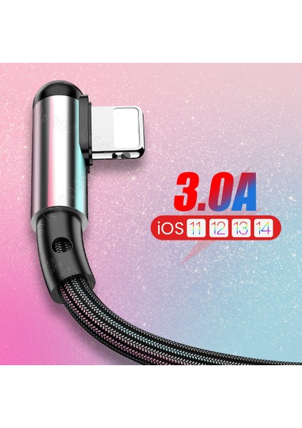 90 Derece Hızlı Şarj USB Kablosu iPhone 13 12 11 Pro Max Xs Xr x 8 7 6 6s 5s L Şeklinde Naylon USB Tel Kordon Alaşımlı Telefon Kablosu (Yurt Dışından)