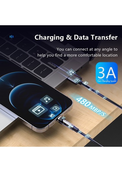 Floveme 540 Döndür Manyetik Kablo 3A USB C Kablosu iPhone 12 11 Hızlı Tip C Mikro USB Kablosu Xiaomi 10 S Veri Şarj Kablosu (Yurt Dışından) fiyatları