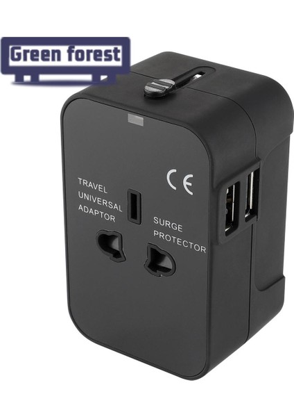 Yeşil Orman Seyahat Adaptörü Çok Fonksiyonlu 2 USB Bağlantı Noktası Seyahat Ac Güç Şarj Adaptörü (Yurt Dışından)