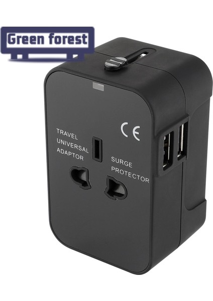 Yeşil Orman Seyahat Adaptörü Çok Fonksiyonlu 2 USB Bağlantı Noktası Seyahat Ac Güç Şarj Adaptörü (Yurt Dışından) fiyatları