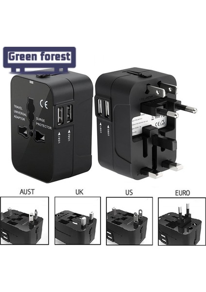 Yeşil Orman Seyahat Adaptörü Çok Fonksiyonlu 2 USB Bağlantı Noktası Seyahat Ac Güç Şarj Adaptörü (Yurt Dışından) fırsatları
