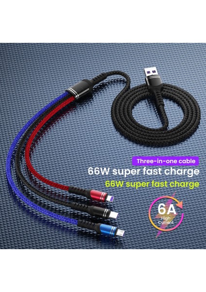 Süper Şarj 6A 66W 3 In 1 USB Kablosu Huawei Için iPhone 13 Pro 3in1 2in1 Hızlı Şarj 8 Pin Mikro USB C Tipi Kablo Samsung Için (Yurt Dışından) indirimleri