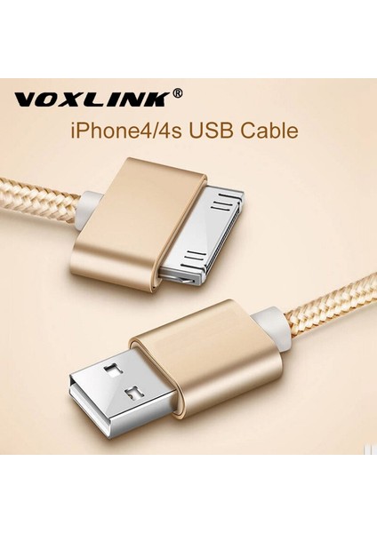 Voxlınk USB Kablosu Naylon Örgülü Hızlı Şarj Kablosu iPad 1 30 Pin Metal Tıpa Senkronizasyon Verileri USB Şarj Aleti Kablosu iphone 4 4 S 3gs (Yurt Dışından)