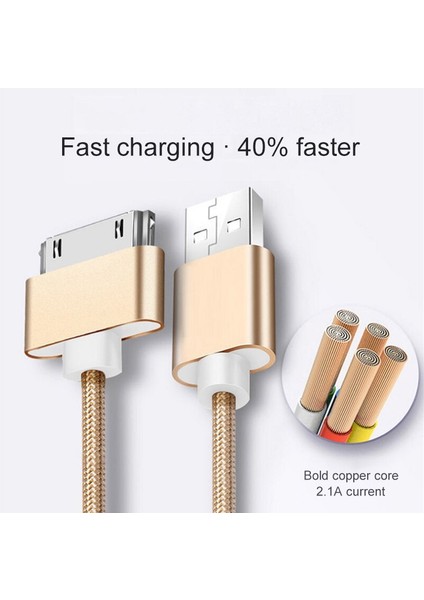 Voxlınk USB Kablosu Naylon Örgülü Hızlı Şarj Kablosu iPad 1 30 Pin Metal Tıpa Senkronizasyon Verileri USB Şarj Aleti Kablosu iphone 4 4 S 3gs (Yurt Dışından) fiyatları
