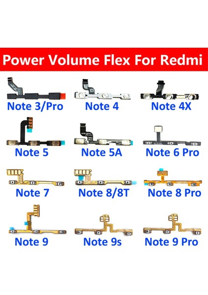 Ses Düğmesi Güç Anahtarı Açma Kapama Düğmesi Flex Kablo Xiaomi Redmi Için Not 3 4 4x 5 5A 6 7 8 8t 9 9t 10 Pro 9s 5g Güç Tuşu (Yurt Dışından)