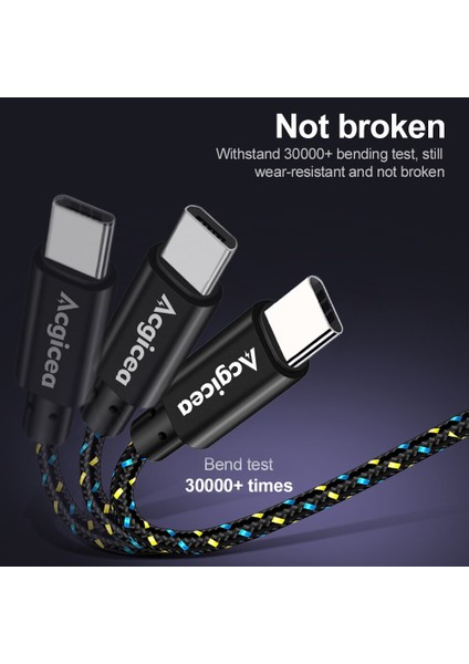 Acgicea USB C Tipi Kablo Naylon Hızlı Şarj Veri Kablosu Samsung S21 Oneplus 9 Xiaomi Huawei Cep Telefonu Tip-C Usb-C Kabloları (Yurt Dışından)