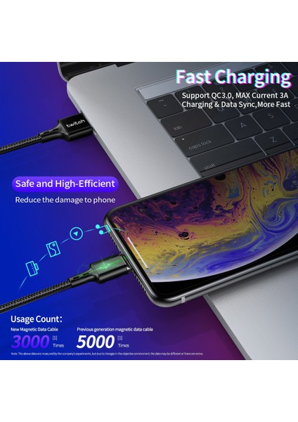 3A Manyetik USB Kablosu Mikro USB C Tipi Kablo Samsung Hızlı Şarj Sync Veri Cabo iphone 11 Xs Xr Mıknatıs Şarj Cihazı Usb-C (Yurt Dışından)
