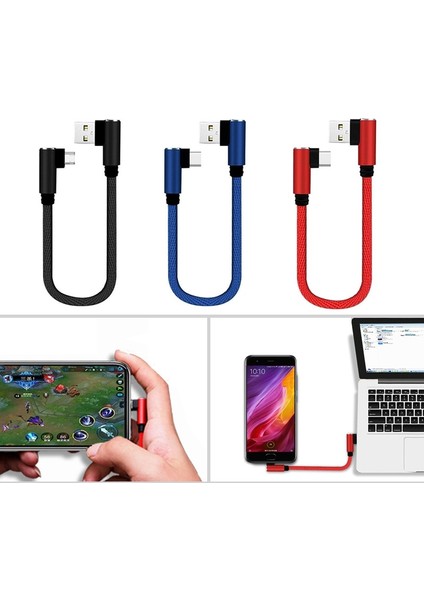 25CM USB C Mikro USB Kısa Hızlı Şarj Kablosu Çift Dirsek 90 Derece Veri Kablosu Powerbank Dizüstü Cep Telefonu Şarj Cihazı Teli (Yurt Dışından)