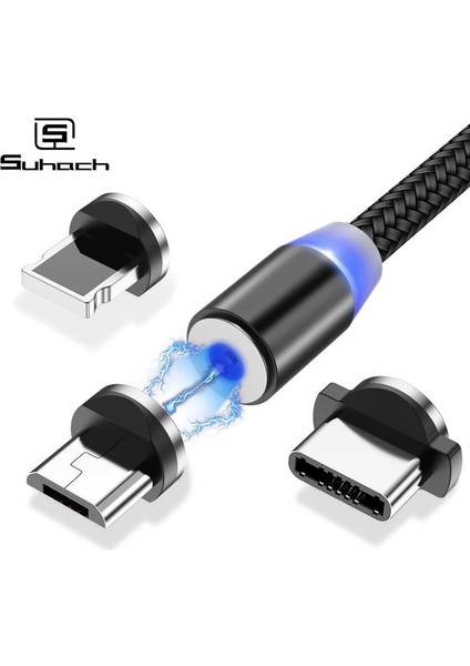 Suhach 1 M 2 M Manyetik Kablo LED Mikro USB Tip C Manyetik USB Şarj Kablosu iPhone x 7 8 Xs Max Xr Huawei Samsung Xiaomi Lg (Yurt Dışından)