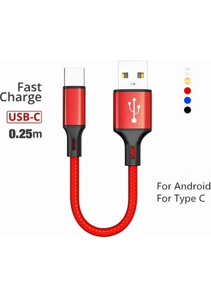 25 cm Naylon Kısa Kablo Mikro USB C Tipi Kablo Hızlı Şarj Xiaomi Huawei Samsung Oppo Cep Telefonu Aksesuarları USB C Kablosu (Yurt Dışından)
