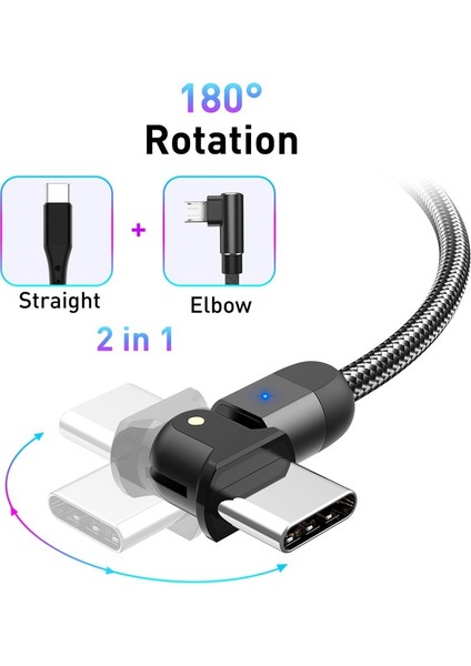 Gtwın USB Tip C 90 Derece Hızlı Şarj Tipi C Kablo Xiaomi Mi 11 Mi 10 Cep Telefonu Veri Kablosu Samsung S10 S9 Kablo 2 M (Yurt Dışından)