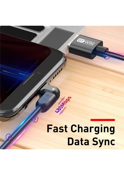 Gtwın USB Tip C 90 Derece Hızlı Şarj Tipi C Kablo Xiaomi Mi 11 Mi 10 Cep Telefonu Veri Kablosu Samsung S10 S9 Kablo 2 M (Yurt Dışından)