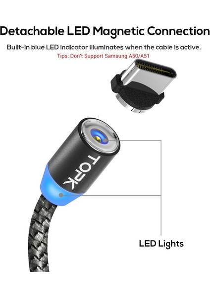 Topk AM17 2 M LED Manyetik USB Kablosu iPhone Xs Için Max Mikro USB Tip C Kablo Samsung Örgülü Telefon Kablosu Mıknatıs Şarj Kablosu (Yurt Dışından) indirimleri