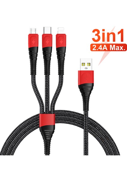 Çift Renkli 3 In 1 USB Kablosu iPhone 14 13 12 11 Pro Mikro USB Tip C 2.4A Tel Xiaomi Samsung S9 Hızlı Şarj Kablosu (Yurt Dışından)