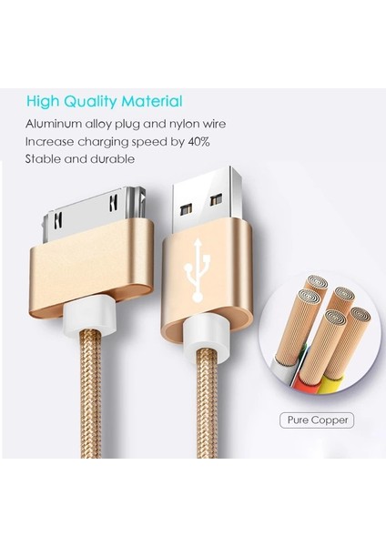 Hızlı Şarj Kablosu iPhone 4 4s iPad 2 3 Ipod 30 Pin Naylon Örgülü Tel Metal Fiş Veri Aktarımı Sync USB Şarj Adaptörü (Yurt Dışından)