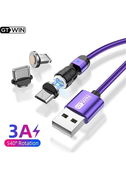 Gtwın 3A LED Manyetik Kablo C Tipi Kablo Mikro USB C Süper Hızlı Şarj Kablosu iPhone 13 12 Pro Max Xiaomi Samsung Veri Hattı (Yurt Dışından)