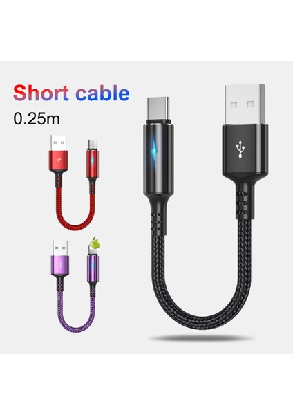 Tip C Mikro USB Kablosu 25 cm LED Kısa Hızlı Şarj Ios Samsung Xiaomi Huawei Android Telefon Sync Veri Kablosu USB Adaptör Kablosu (Yurt Dışından)