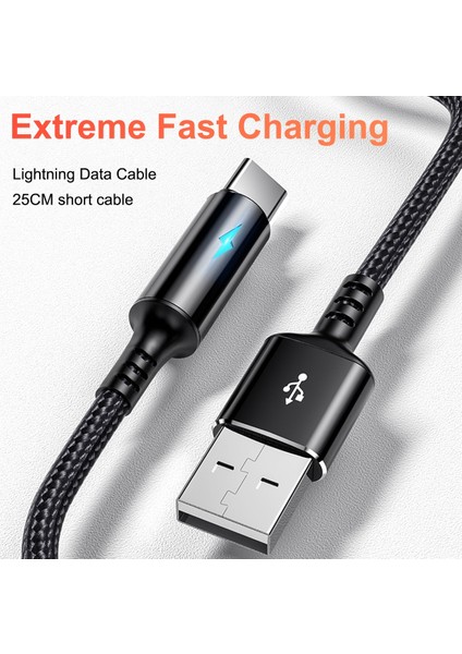Tip C Mikro USB Kablosu 25 cm LED Kısa Hızlı Şarj Ios Samsung Xiaomi Huawei Android Telefon Sync Veri Kablosu USB Adaptör Kablosu (Yurt Dışından)