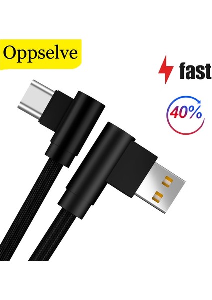 Oppselve Mikro USB Tip C Hızlı Şarj L Şekli Kablosu Sumsang Galaxy S21 S20 Huawei Tip-C L Dirsek Android Cep Telefonu Tel (Yurt Dışından)